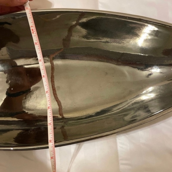 Silver Pebbled Chrome Oblong Decorative Bowl 21 inches - Picture 7 of 8